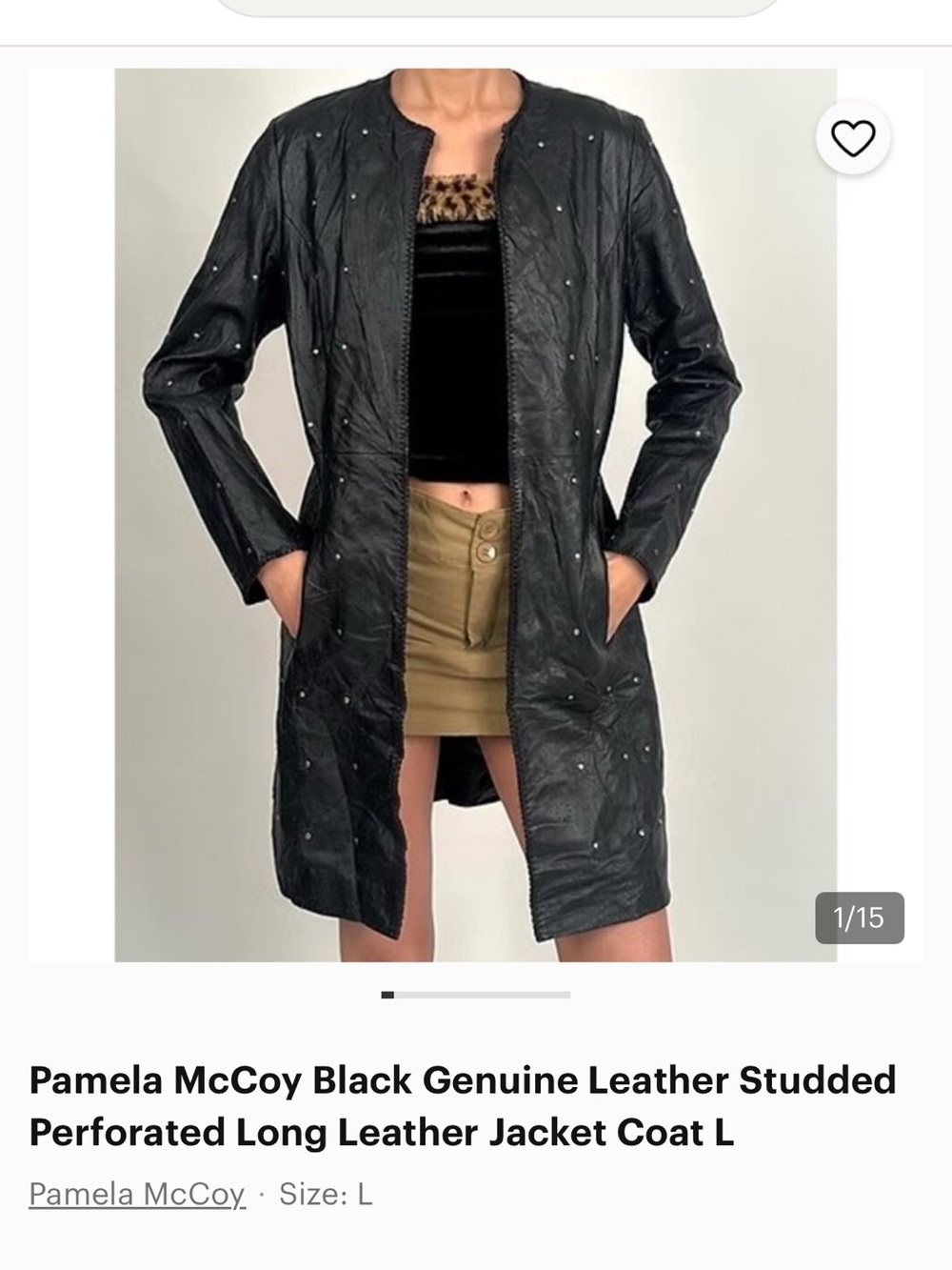 Pamela McCoy Black Studded Long Leather Jacket